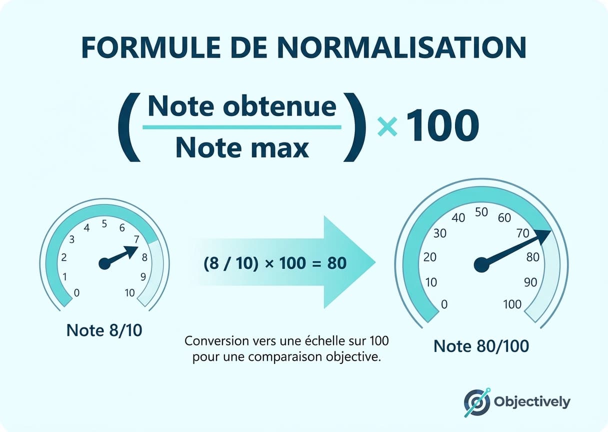 Schéma de la formule de normalisation des notes pour le scoring fournisseur